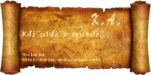 Káplár Anikó névjegykártya